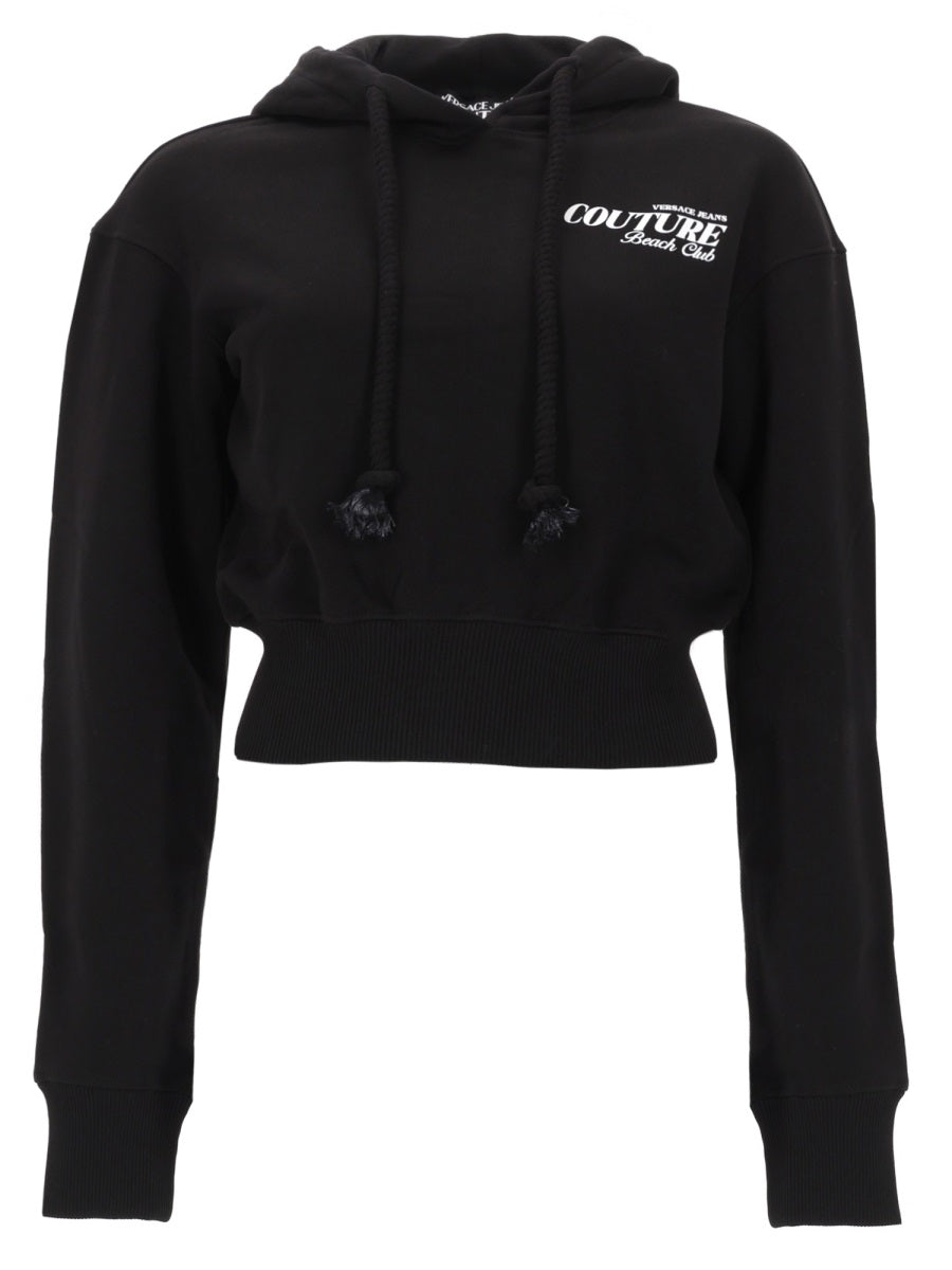 Cropped Sweatshirt With Logo Black Cotton Sweatshirts