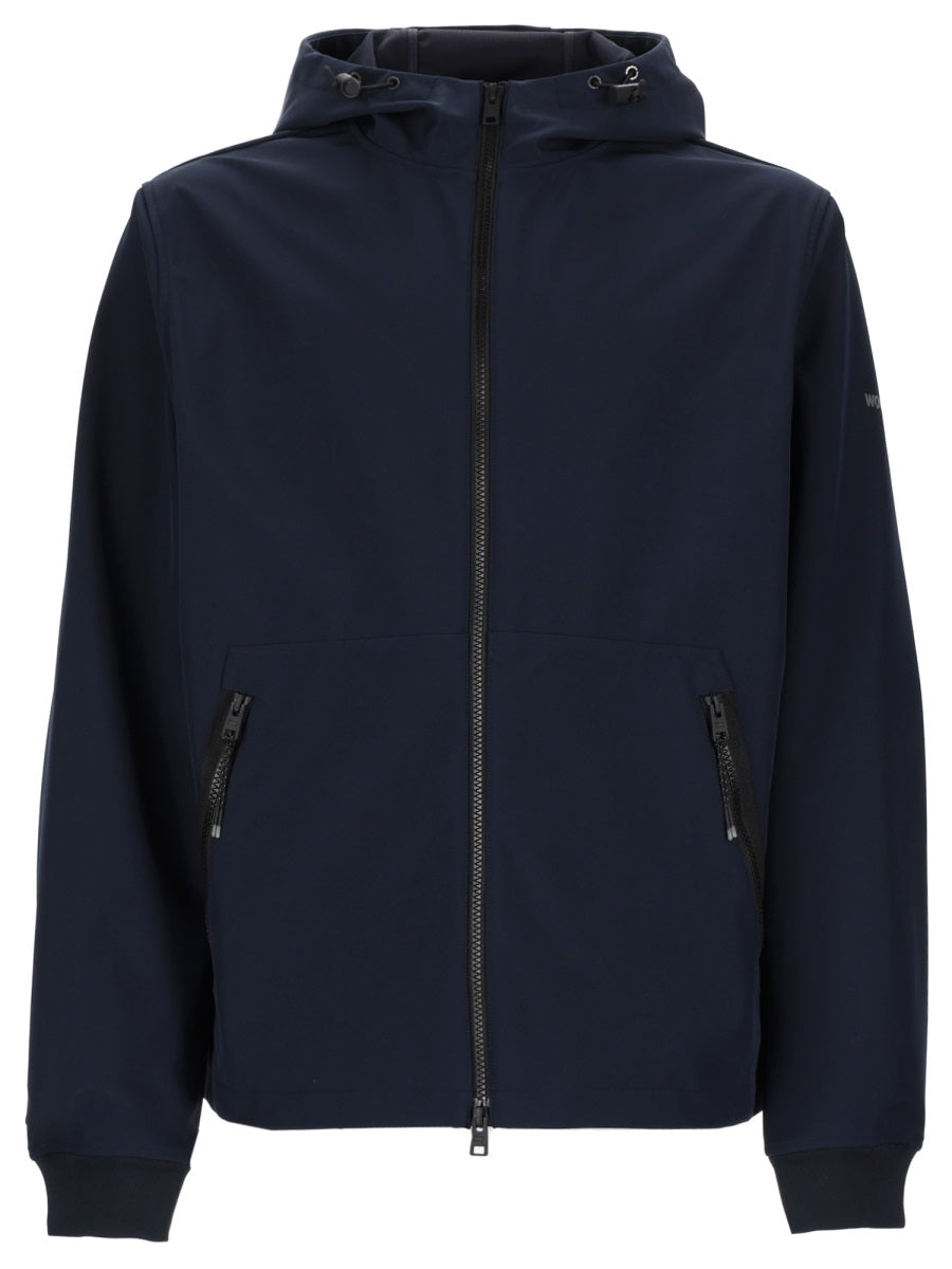 Jacket With Zip And Hood Blue Polyester