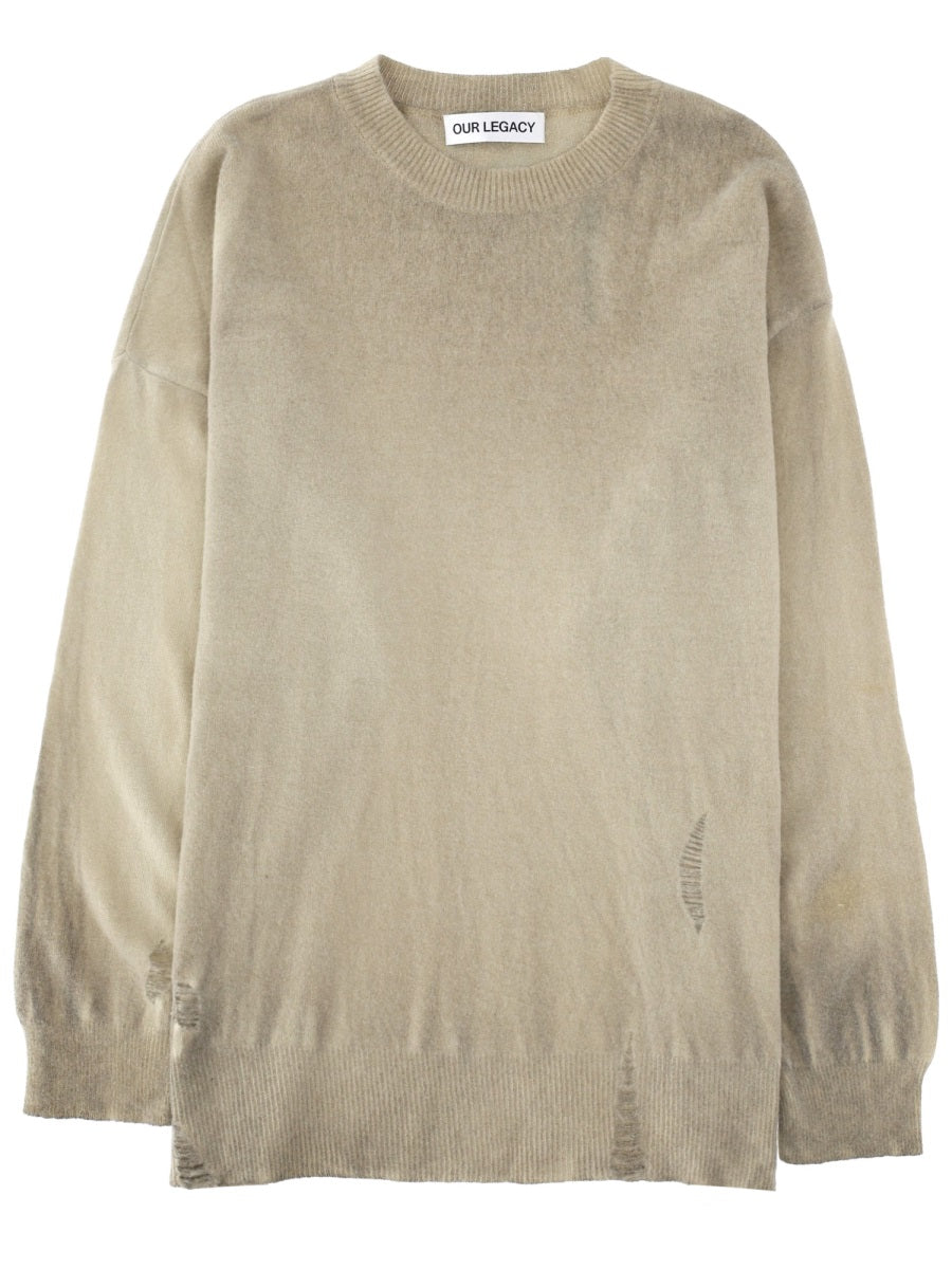 Knit Jumper Slant Beige Merino Wool Jumpers