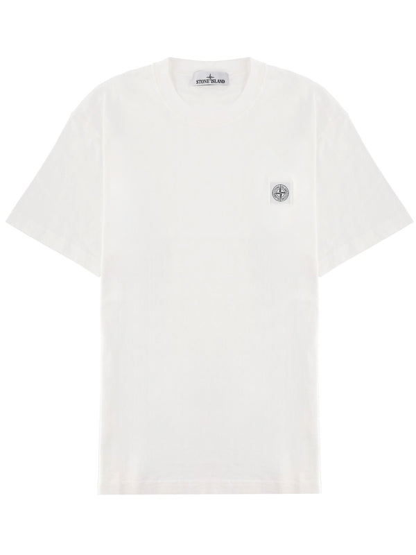 T-Shirt With Patch Logo White Cotton T-shirts