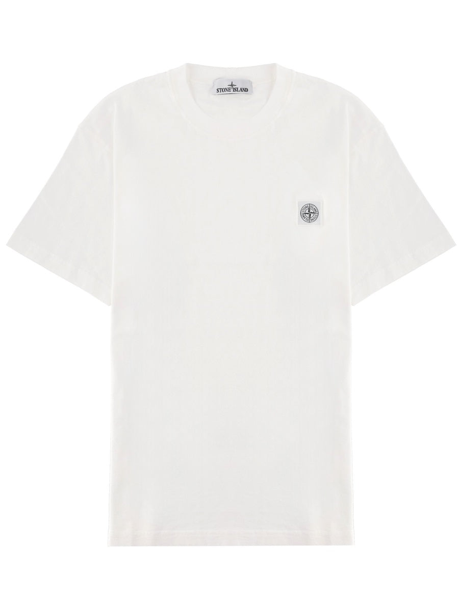 T-Shirt With Patch Logo White Cotton T-shirts