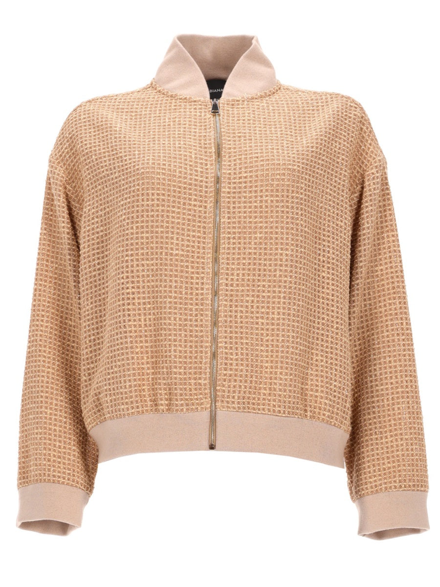 Bomber Jacket With Sequin Detail Beige Cotton Polyamide