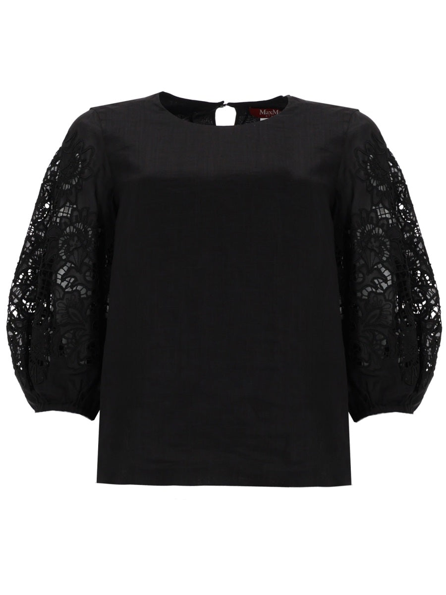 T-Shirt With Lace Sleeves Black Ramie T-shirts