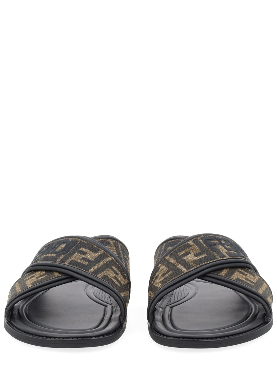 Slides With Logo Brown Polyamide Shoe