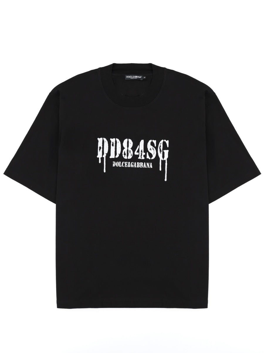 T-Shirt With Print And Logo — Black Cotton T-shirts