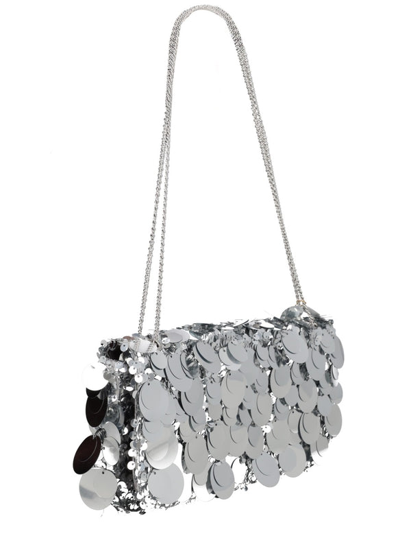 Shoulder Bag Sparkle Baguette Silver Polyester Cotton Leather