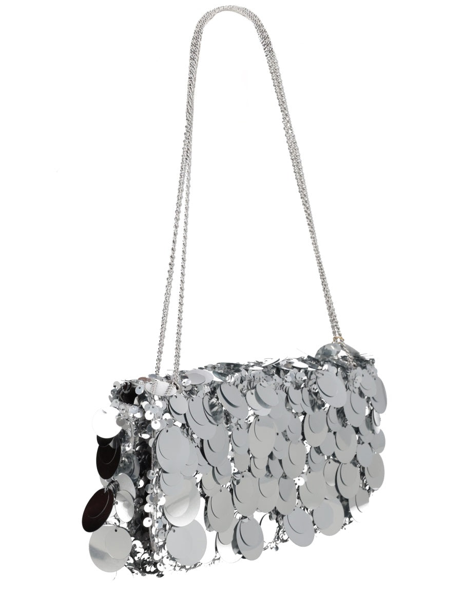 Shoulder Bag Sparkle Baguette Silver Polyester Cotton Leather