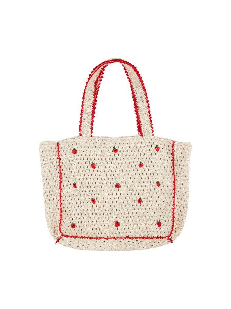 Tote Bag Crochet Fleurs Beige Cotton Handbags