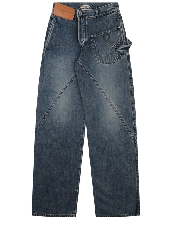 Jeans With Logo Patch Blue Cotton