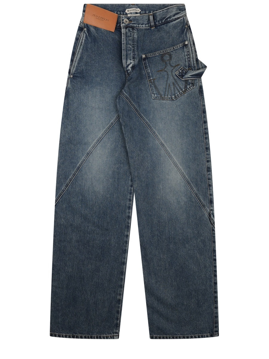 Jeans With Logo Patch Blue Cotton