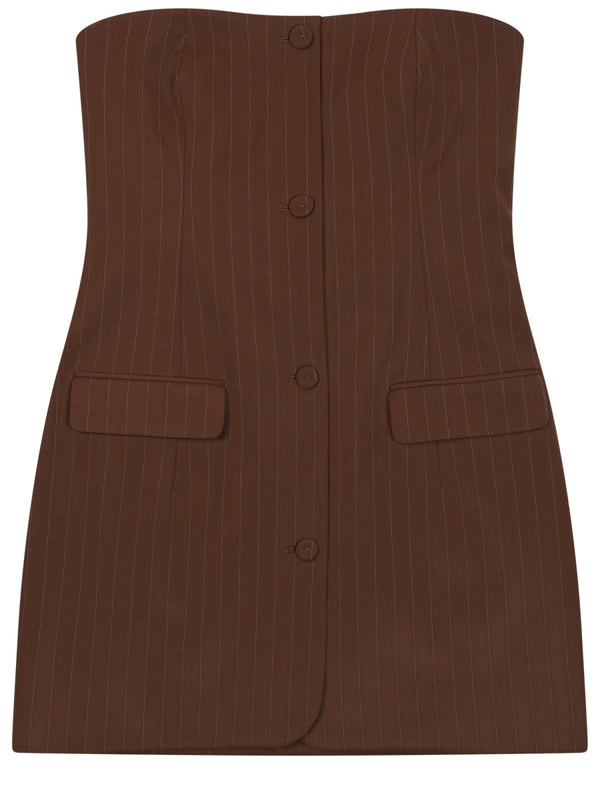 Mini Dress Striped Brown Virgin Wool