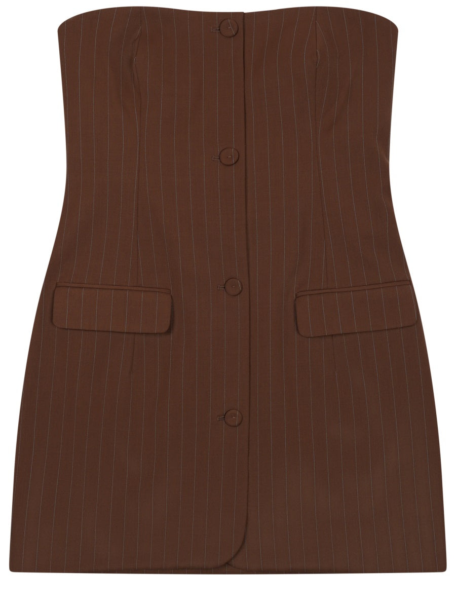 Mini Dress Striped Brown Virgin Wool