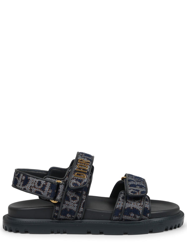 Sandals D-Way Blue Embroidered Cotton Cotton/leather