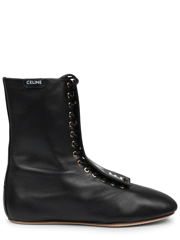 Leather Boots With Logo Black Lambskin