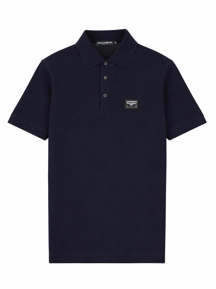 Polo Shirt Patch Logo Blue Cotton