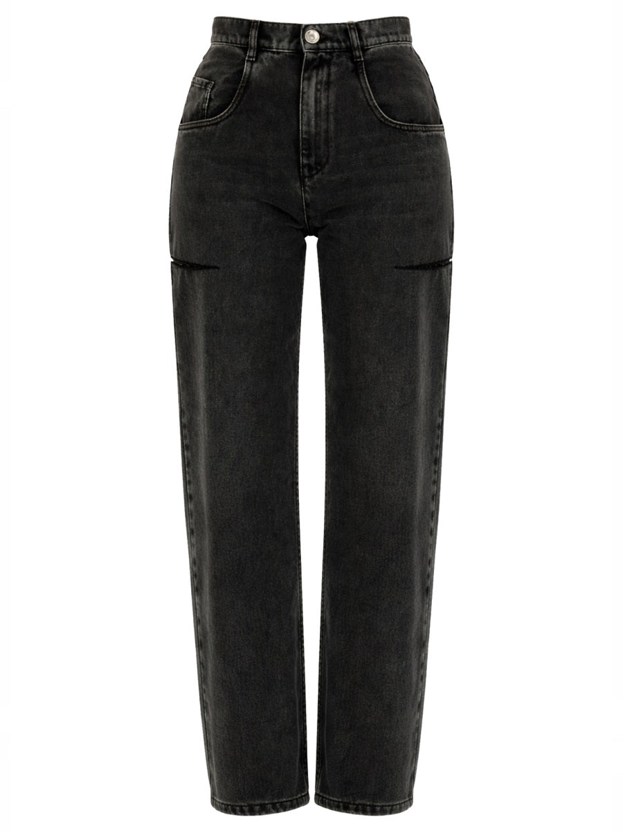 Jeans With Cut-Out Detail, Black Cotton