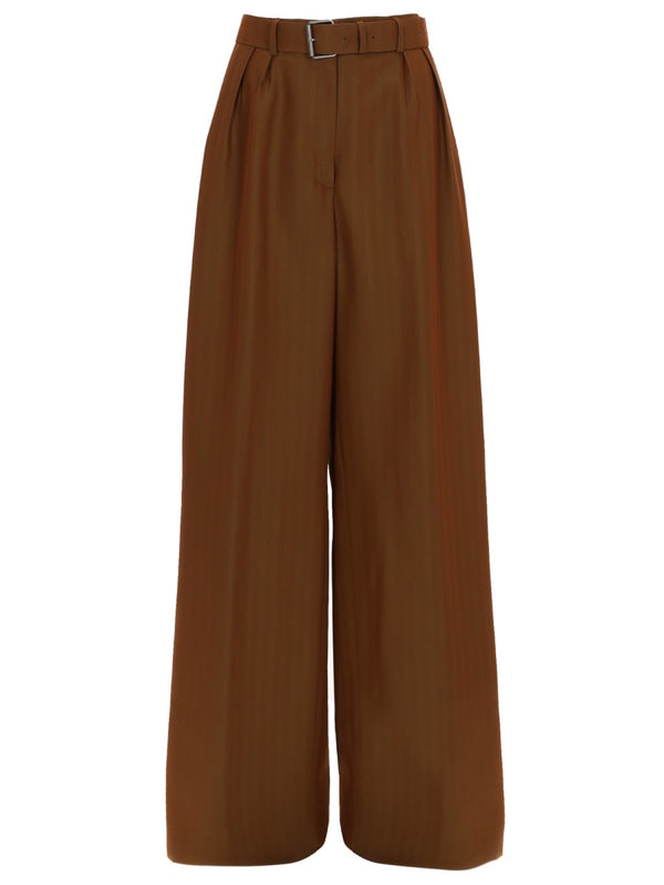 Tailored Wool Trousers With Belt Brown