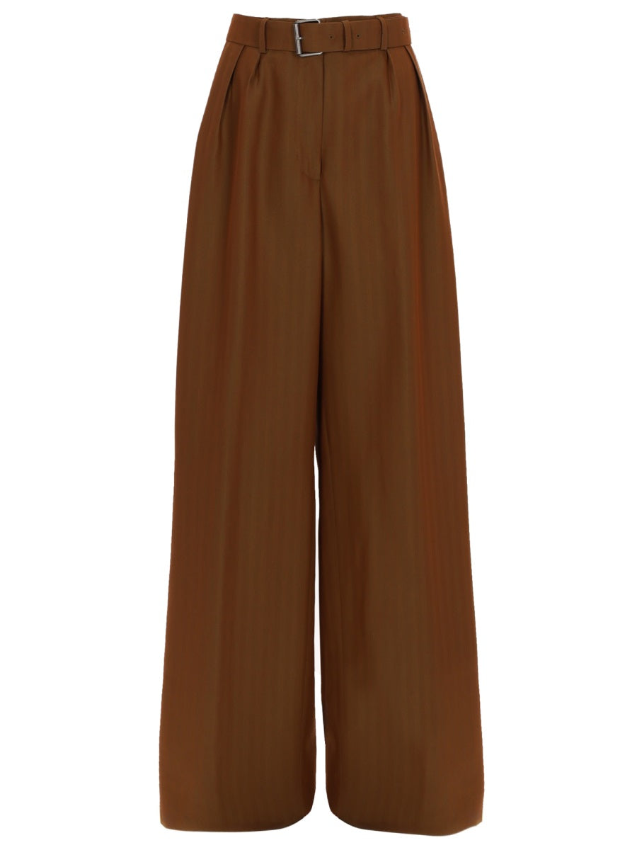 Tailored Wool Trousers With Belt Brown