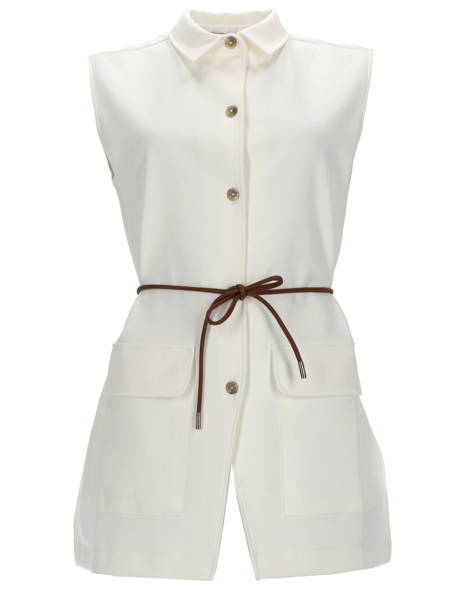 Gilet With Belt White Cotton Waistcoats & Gilets