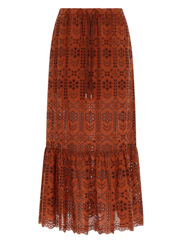 Skirt Gonna Lunga Traforata Brown Polyester Cotton