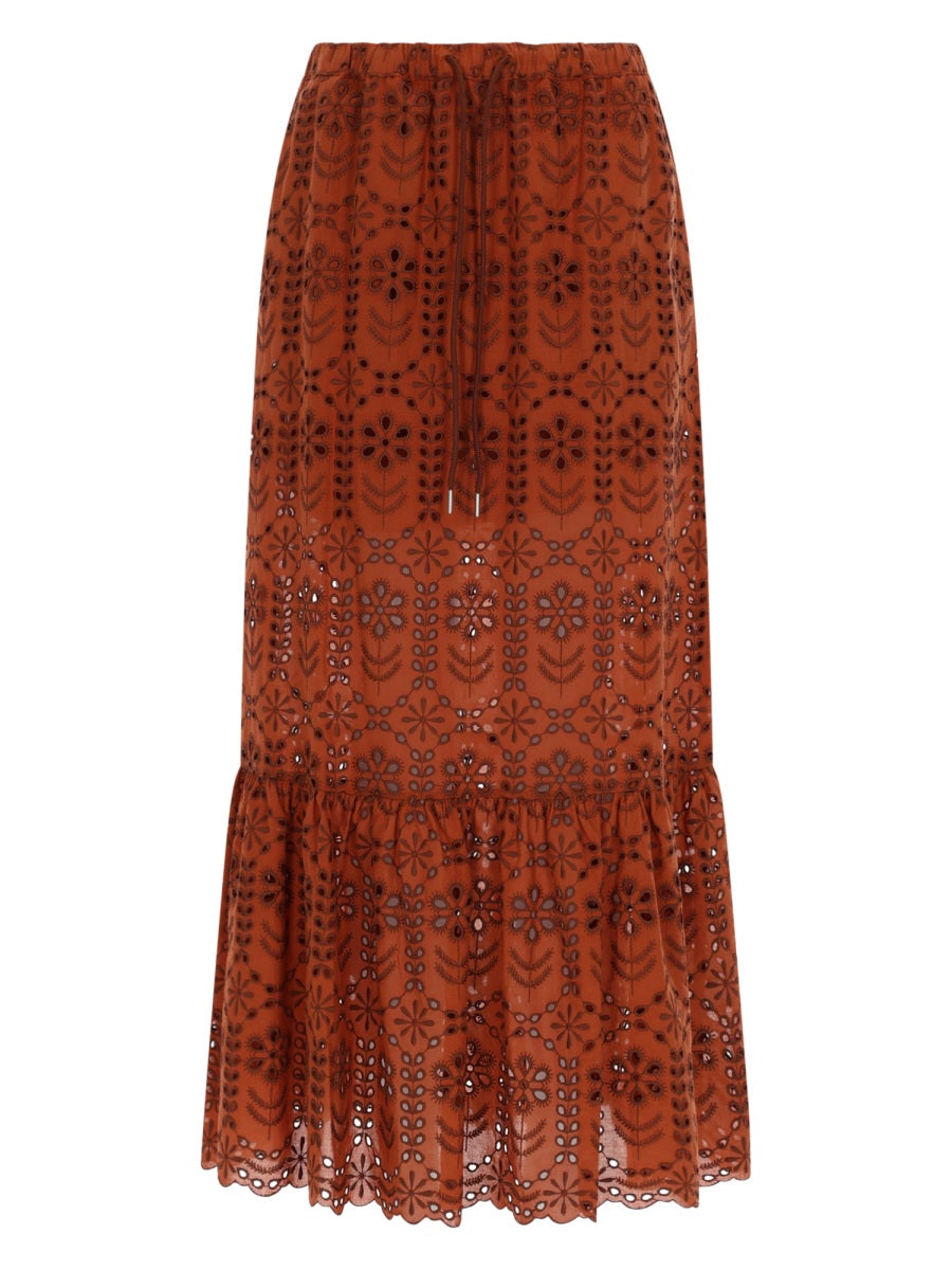 Skirt Gonna Lunga Traforata Brown Polyester Cotton