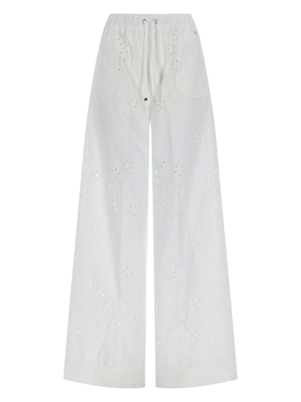 Trousers With Sangallo Embroidery White Cotton