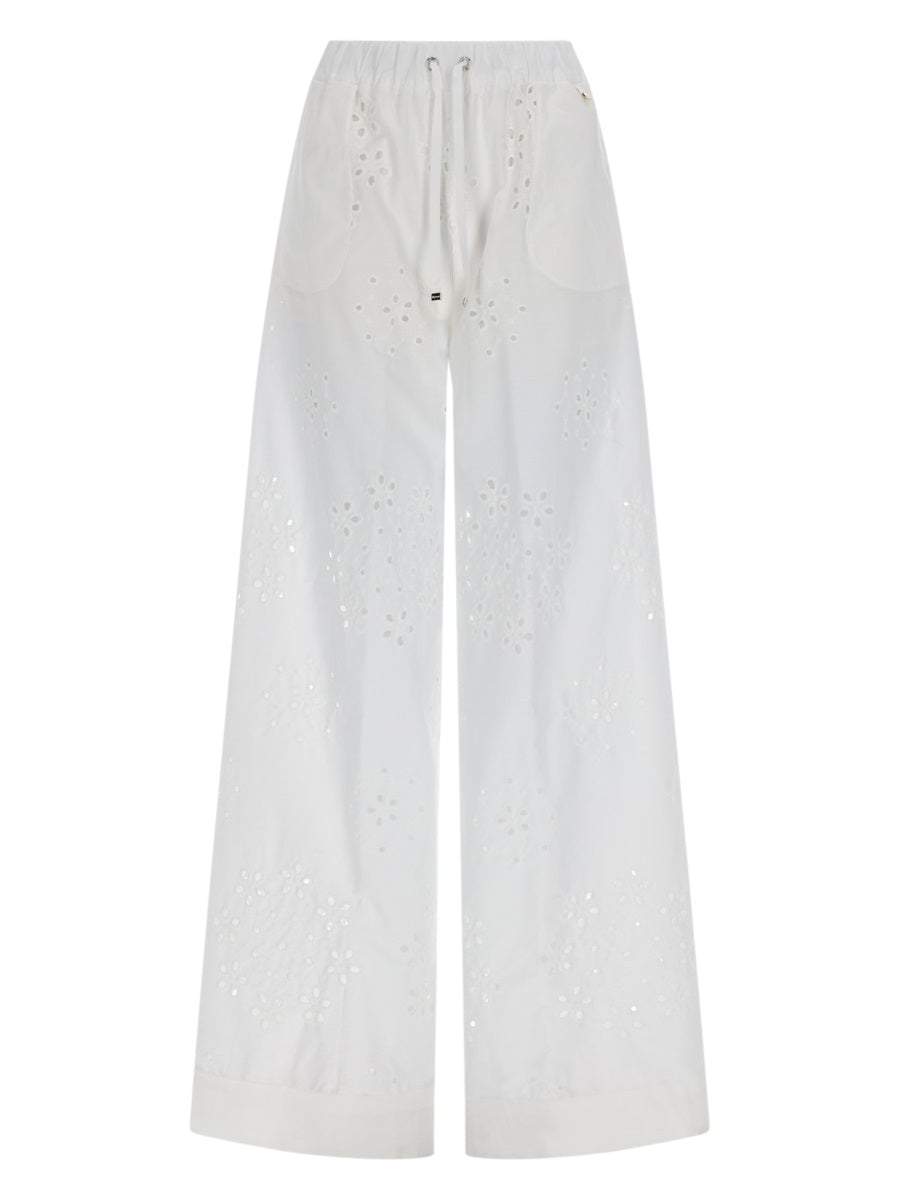 Trousers With Sangallo Embroidery White Cotton