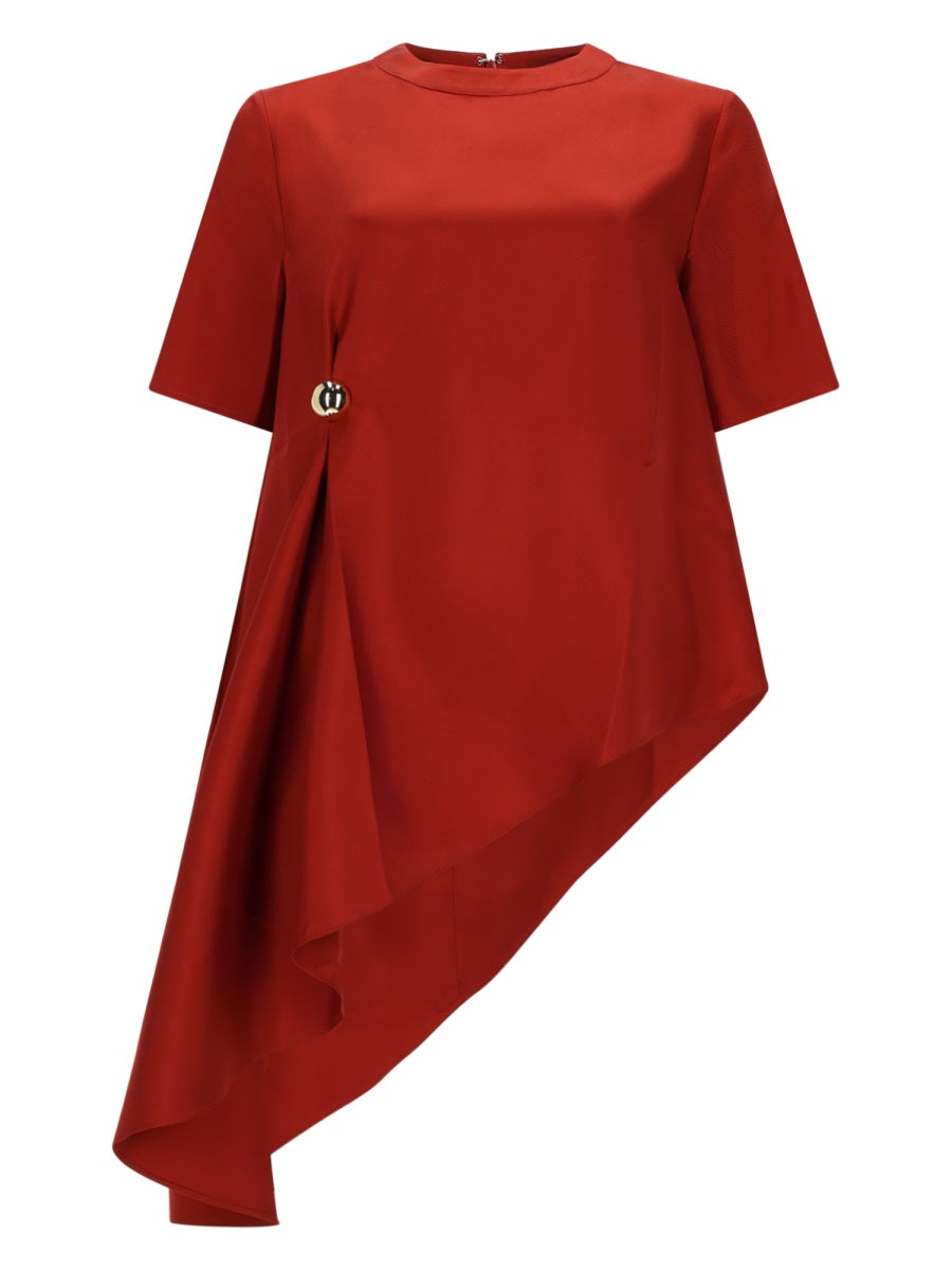 Asymmetric Top Madea Red Silk Tops