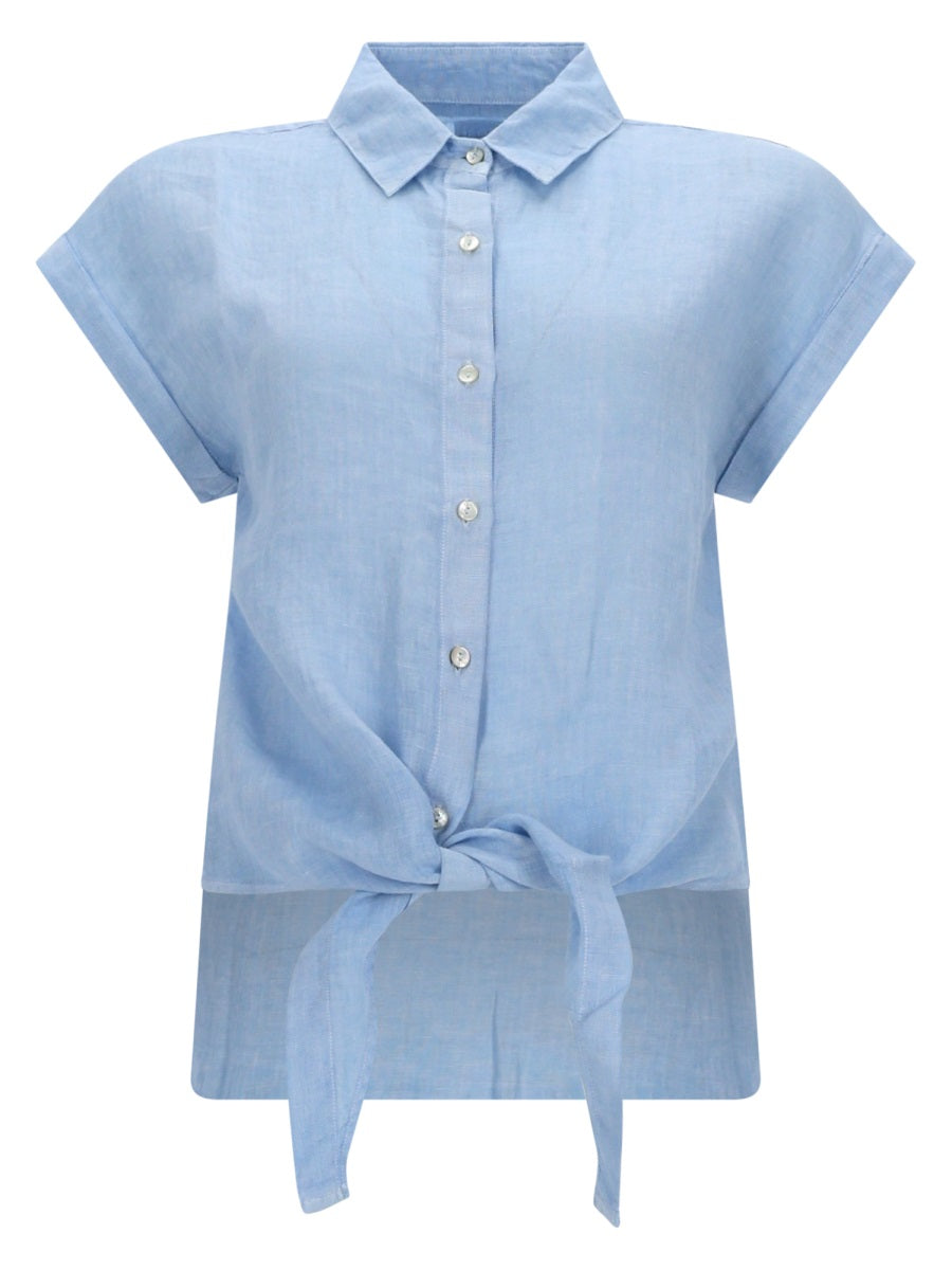 Shirt With Knot Linen Azure