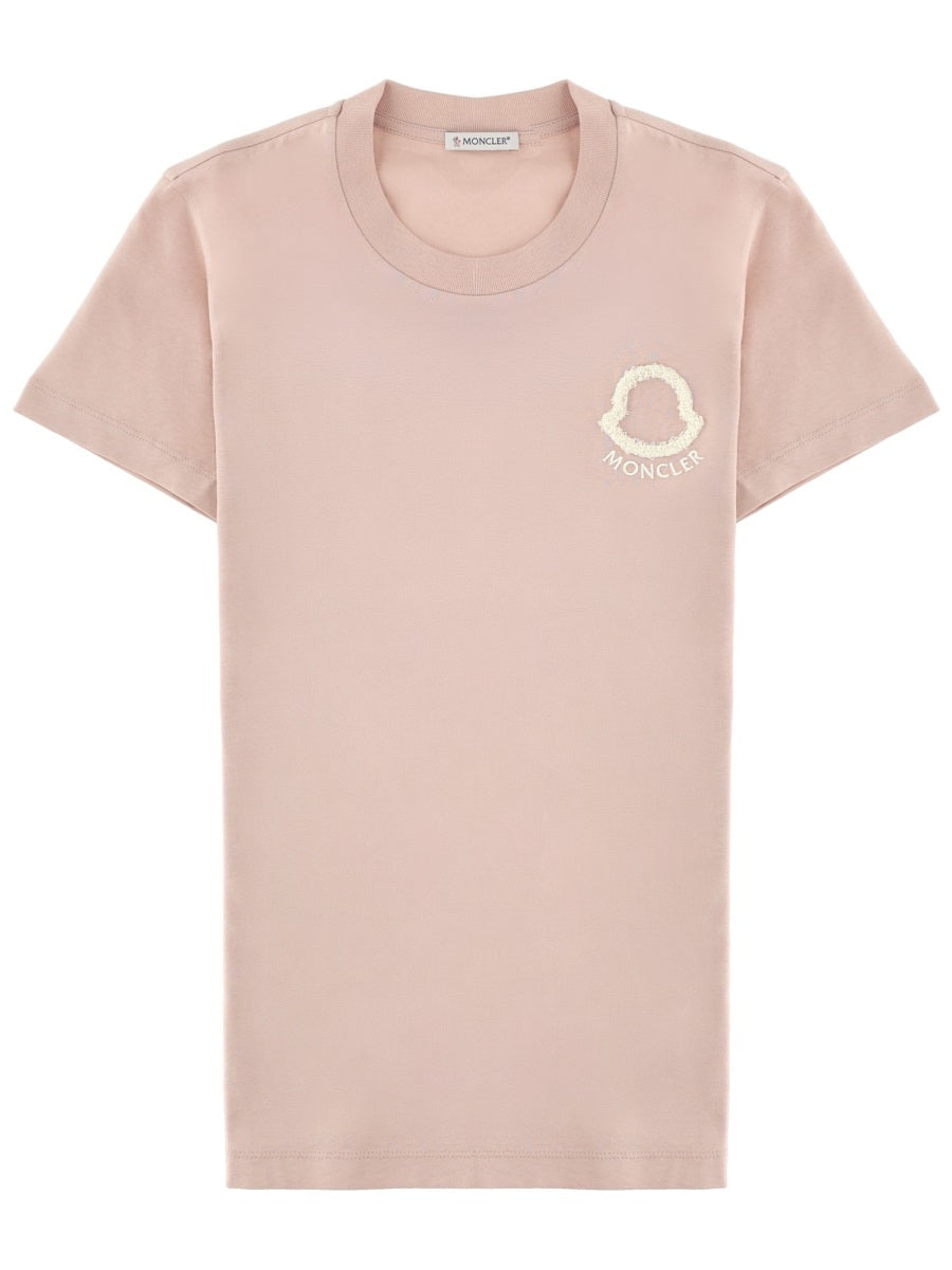 T-Shirt With Embroidered Logo Pink Cotton T-shirts