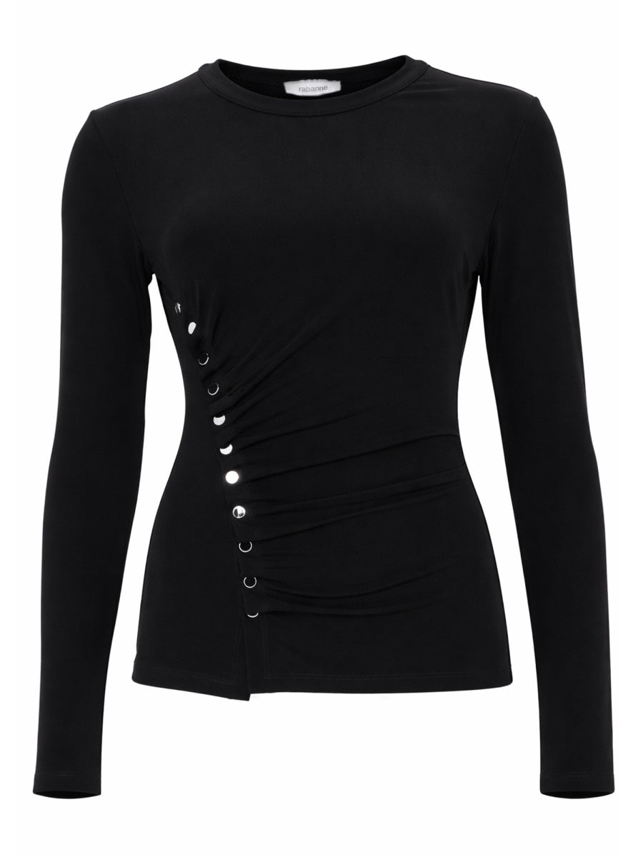 Button-Front Top Black Viscose Tops