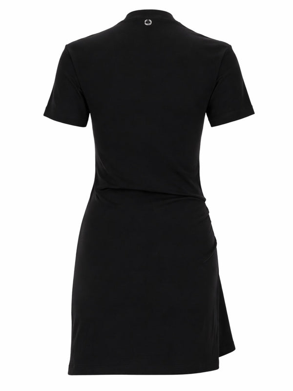 Mini Dress Piercing Details Black Cotton Elastane