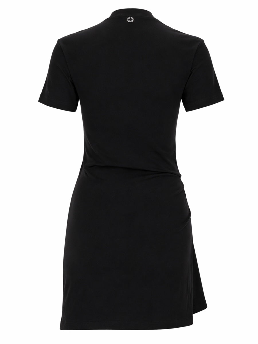 Mini Dress Piercing Details Black Cotton Elastane