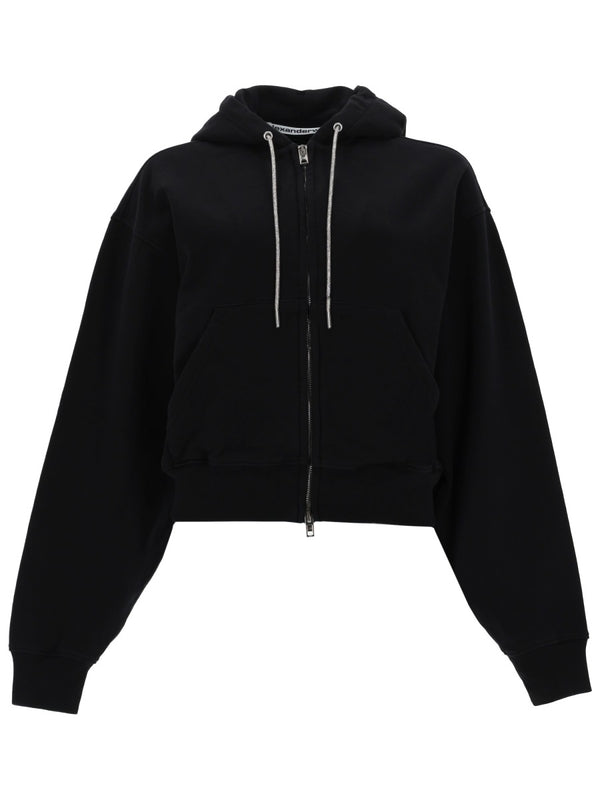 Zip-Up Hoodie Black Cotton Sweatshirts