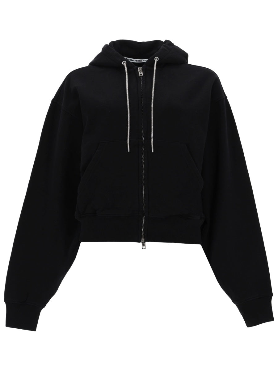 Zip-Up Hoodie Black Cotton Sweatshirts