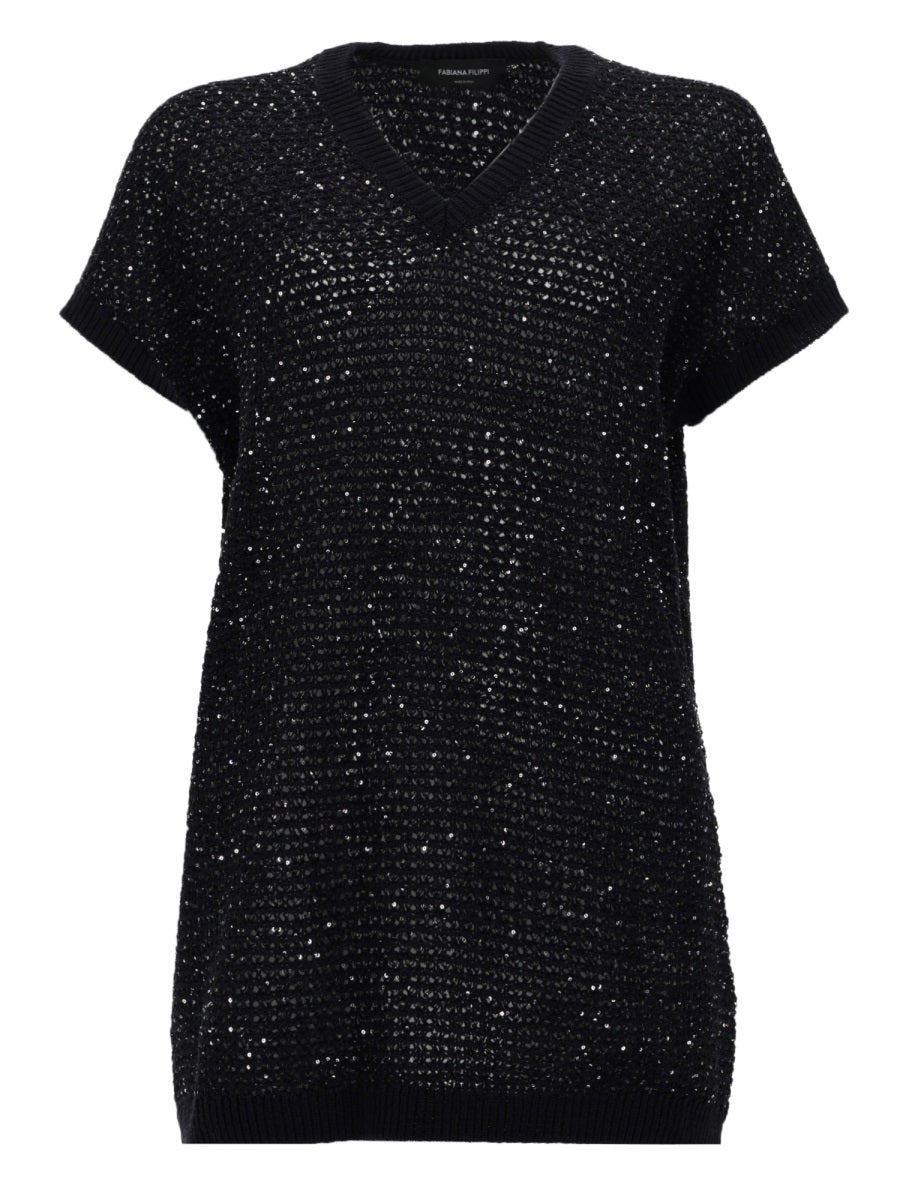 Sequin Knit Jumper Blue Cotton Jumpers