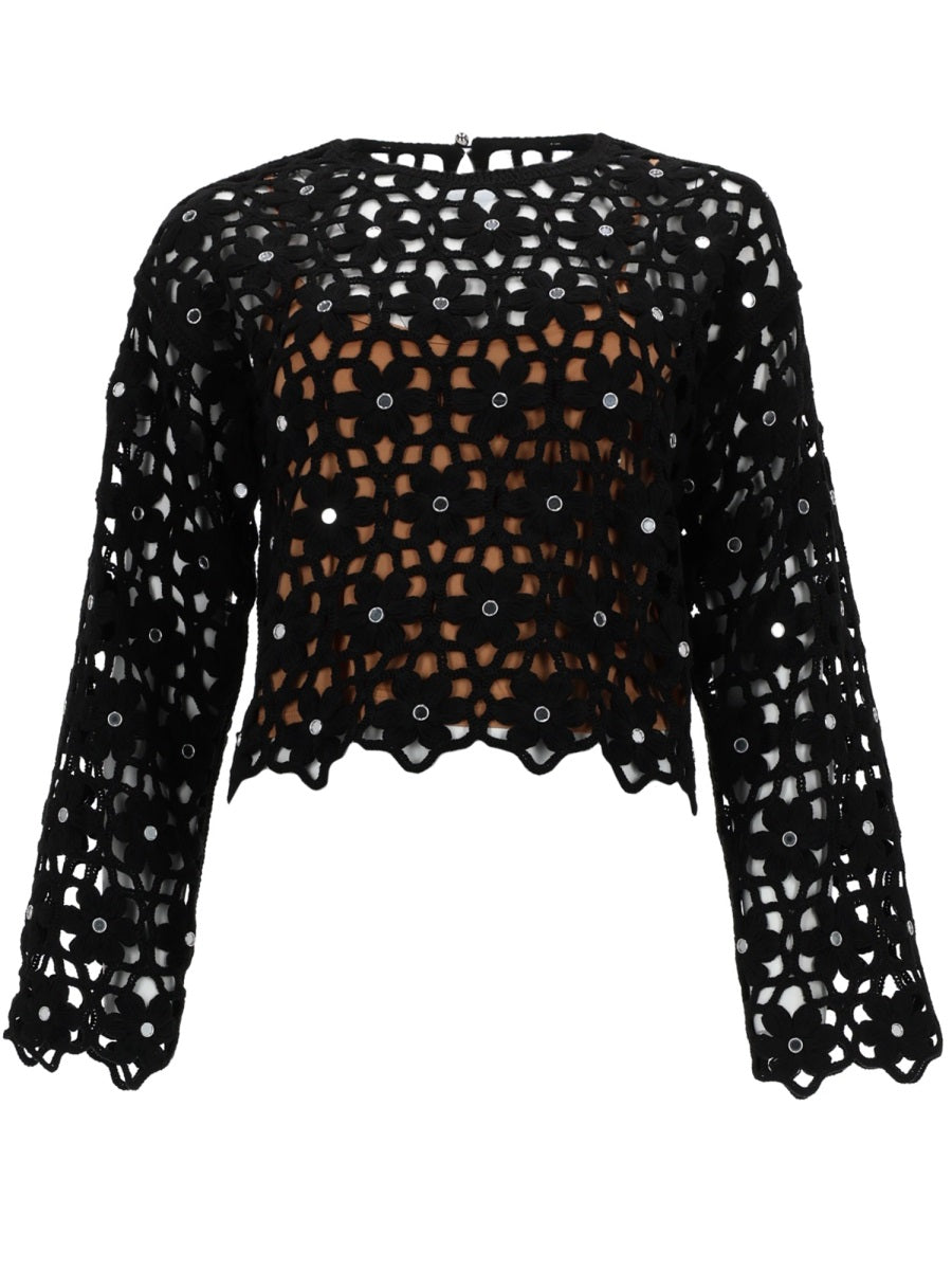 Crochet Top Black Polyester Tops