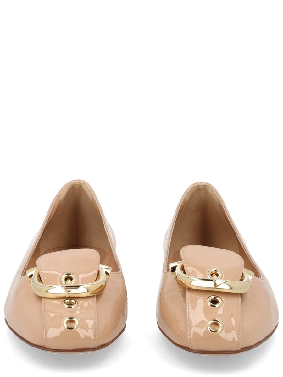 Ballerina Gancini Calf Leather Beige Shoe