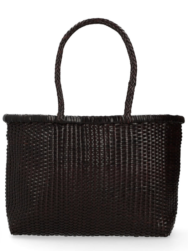 Shoulder Bag B Weave Dark Brown Leather