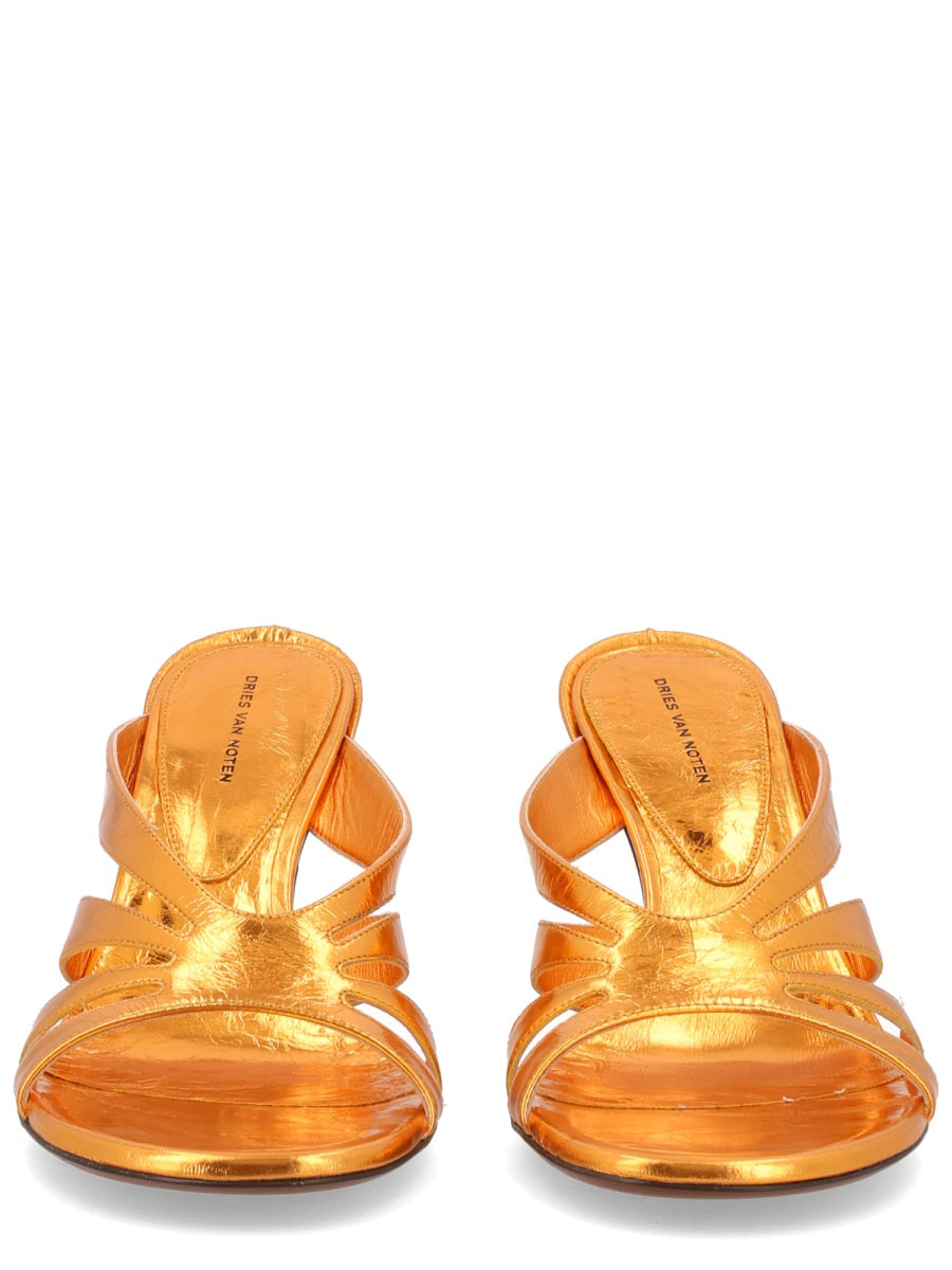 Heeled Sandals Orange Leather