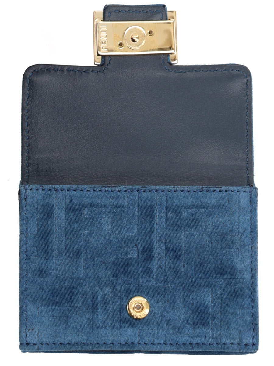 Micro Trifold Baguette Wallet Blue Cotton & Purses