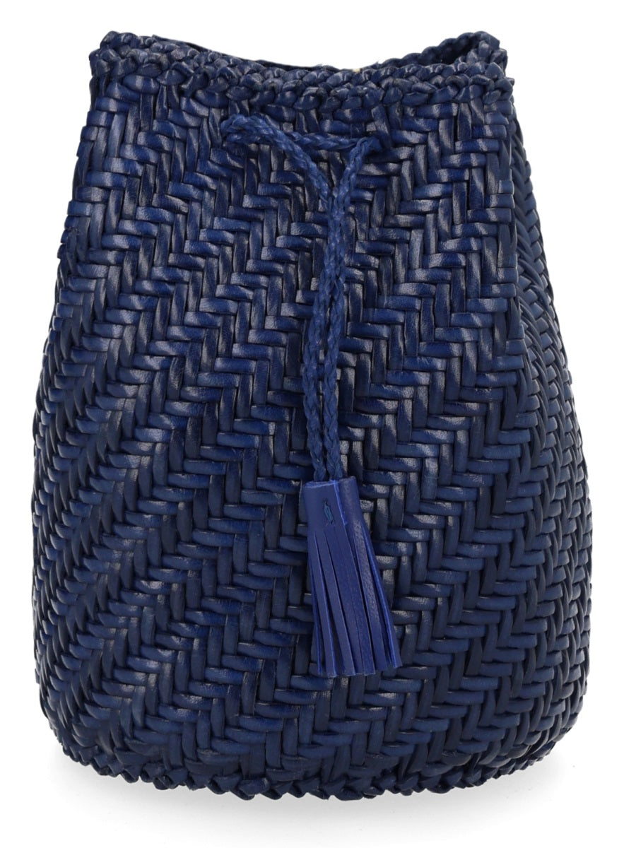 Shoulder Bag Pompom Blue Leather