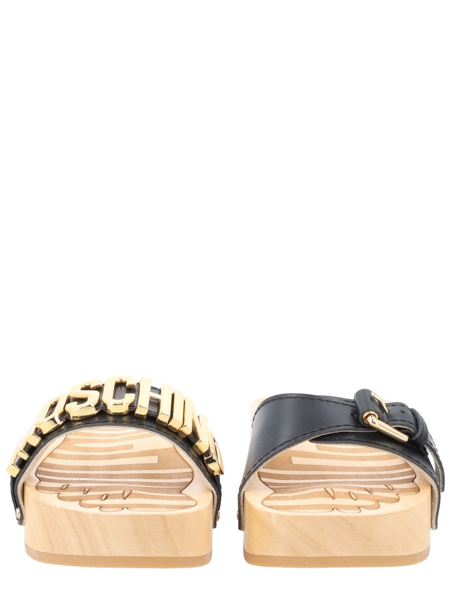 Sandals With Logo Black Calf Leather