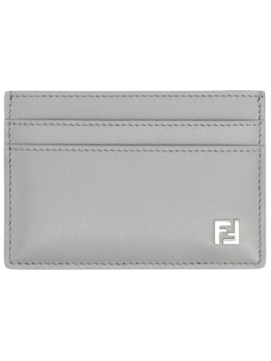 Card Holder Squared Ff Grey Leather Calf Wallets & Purses