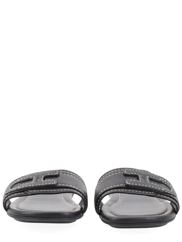 Sandals Flat Black Calf Leather