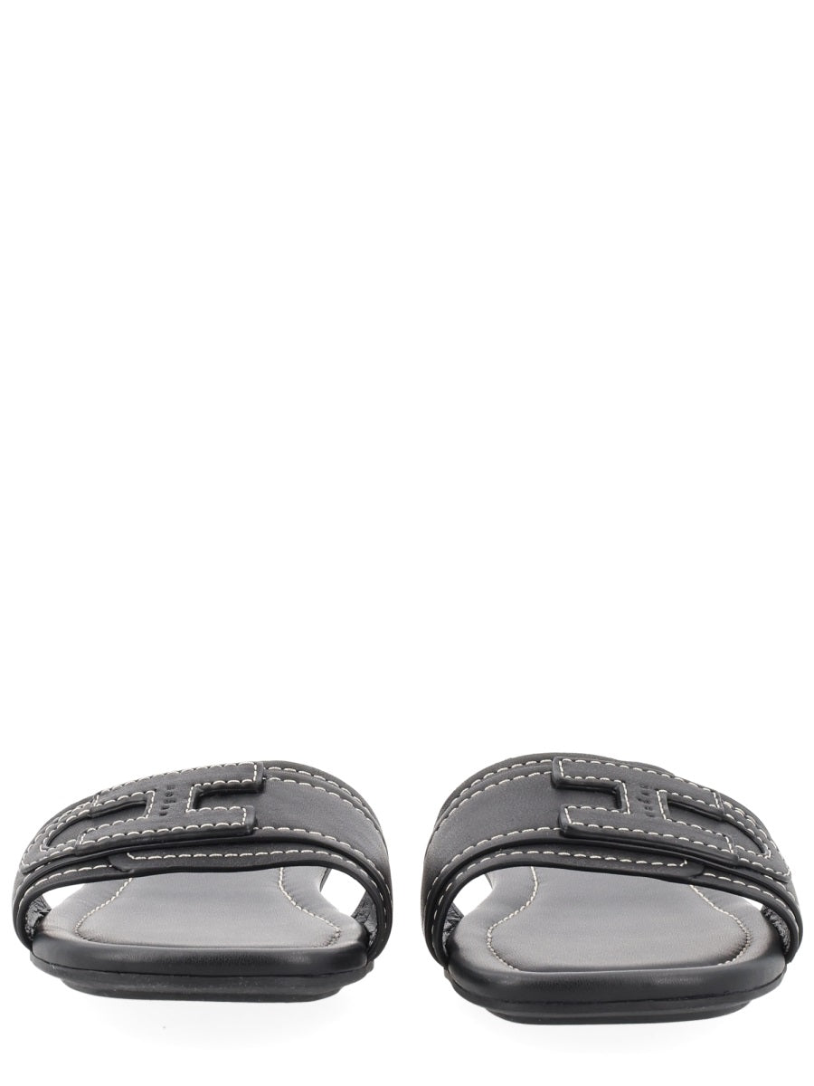 Sandals Flat Black Calf Leather