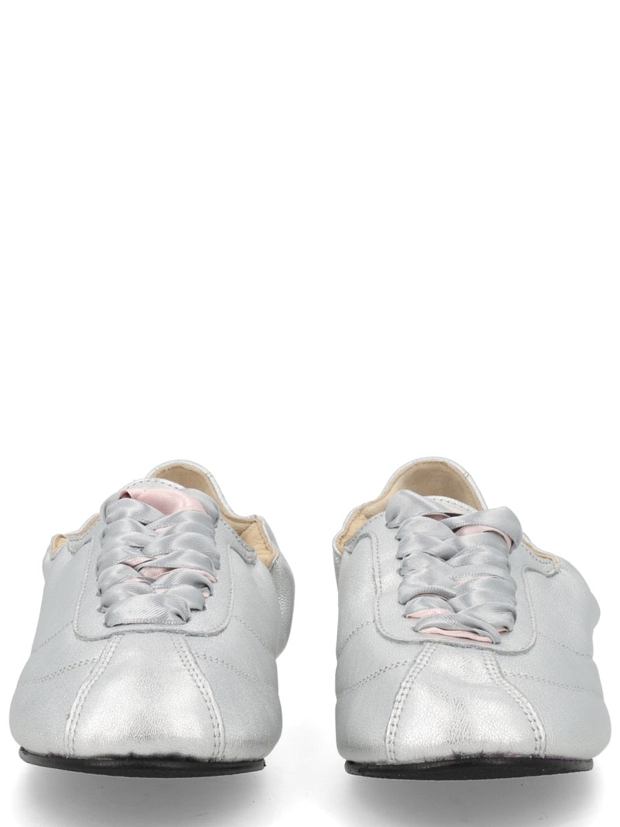 Sneakers Tennis Silk Silver Sheep Leather