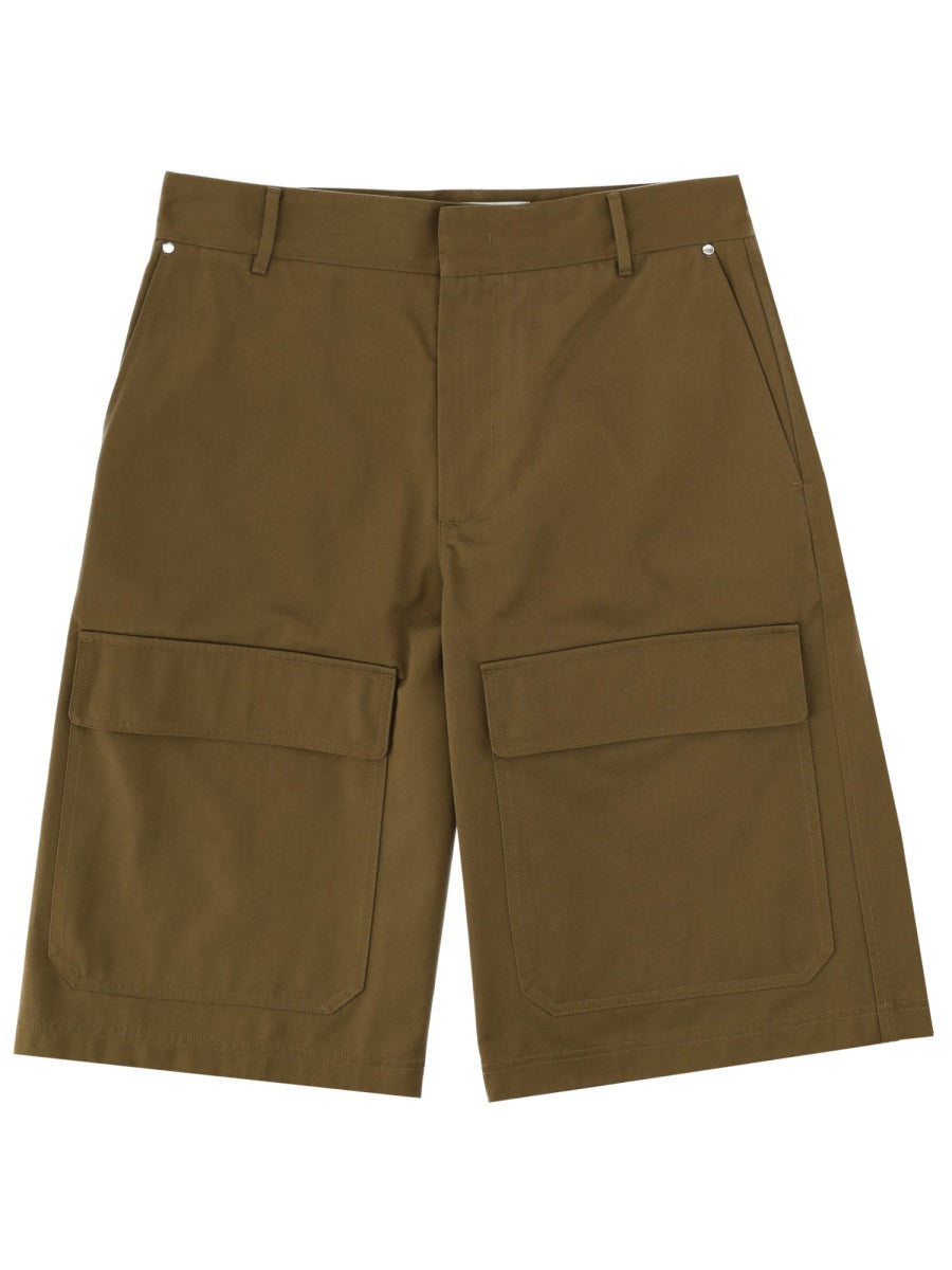 Cotton Shorts With Logo Patch Green