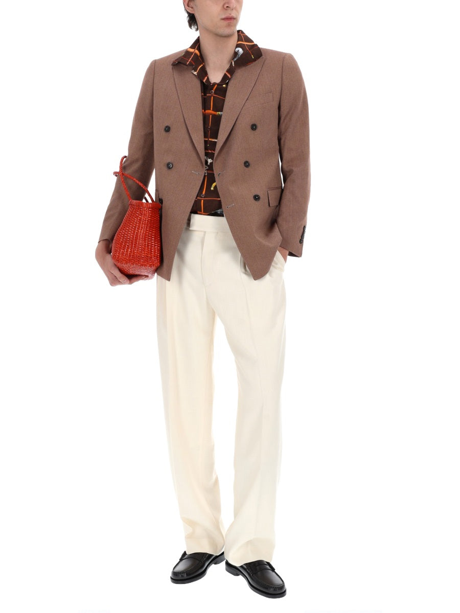 Double-Breasted Jacket Brown Polyester