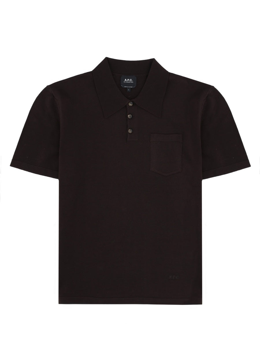 Polo Shirt With Pocket, Brown Cotton